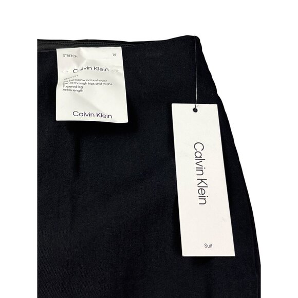 Calvin Klein Womens Stretch Ankle Length Black Suit Pants 14 Elastic Waist New - Picture 3 of 6